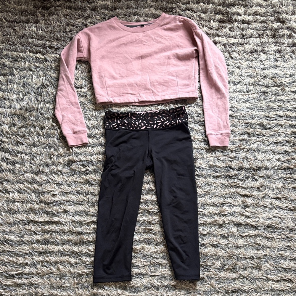 Chic Pink & Black Crop Top With Leggings Set Size S